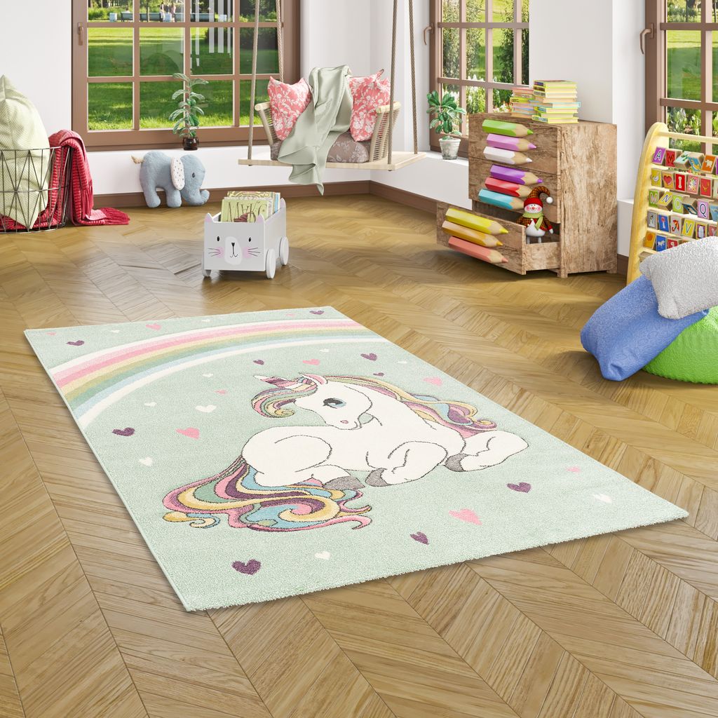 Kinder Teppich Maui Kids Einhorn Pastell Mintgrün, Größe:200x290 cm