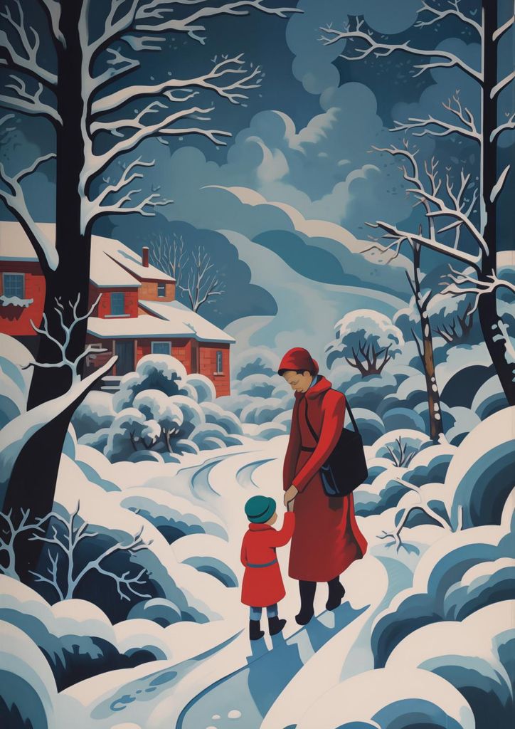 Plakat 59,4x84,1cm Mutter und Kind im Schneeparadies