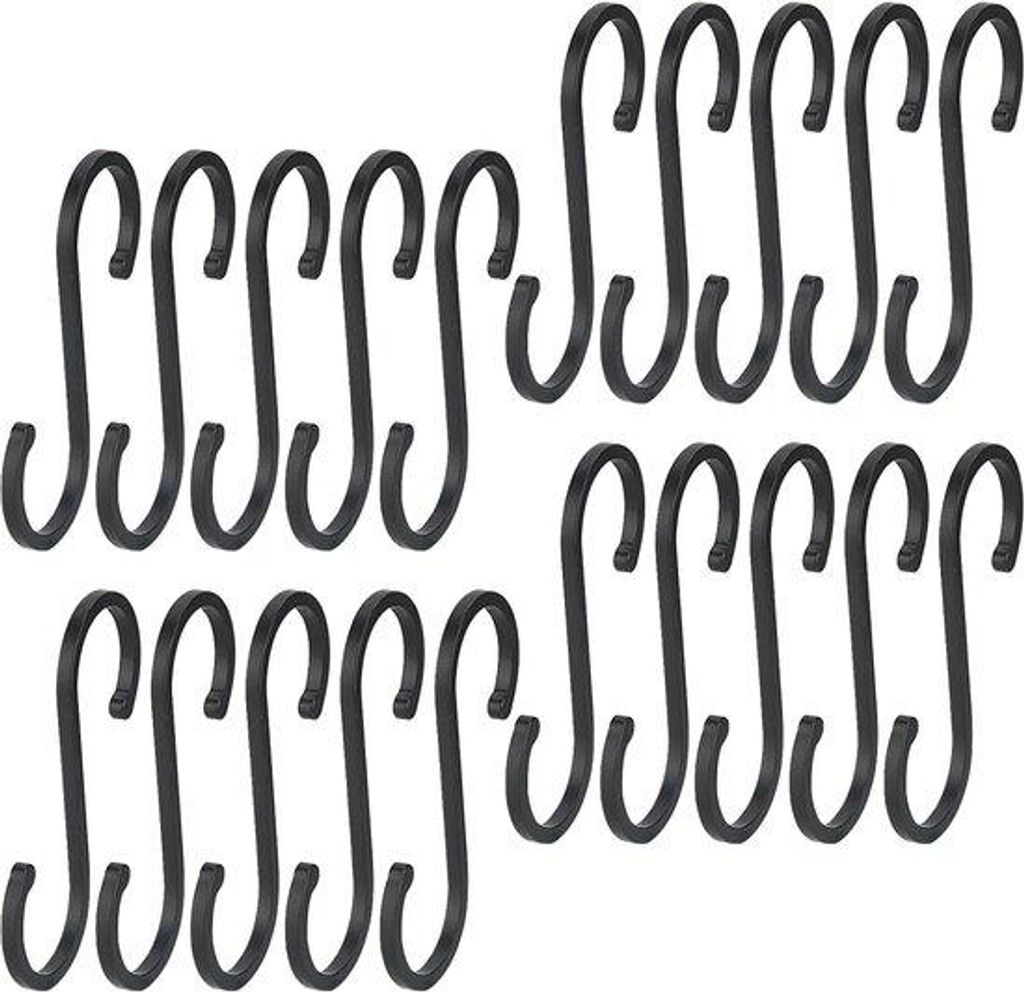 20 Stück 7 cm S-Haken, schwarz, multifunktionelle Haken für die Aufhängung von Jeans, Pflanzen und Töpfen, aluminium, Küchenhaken