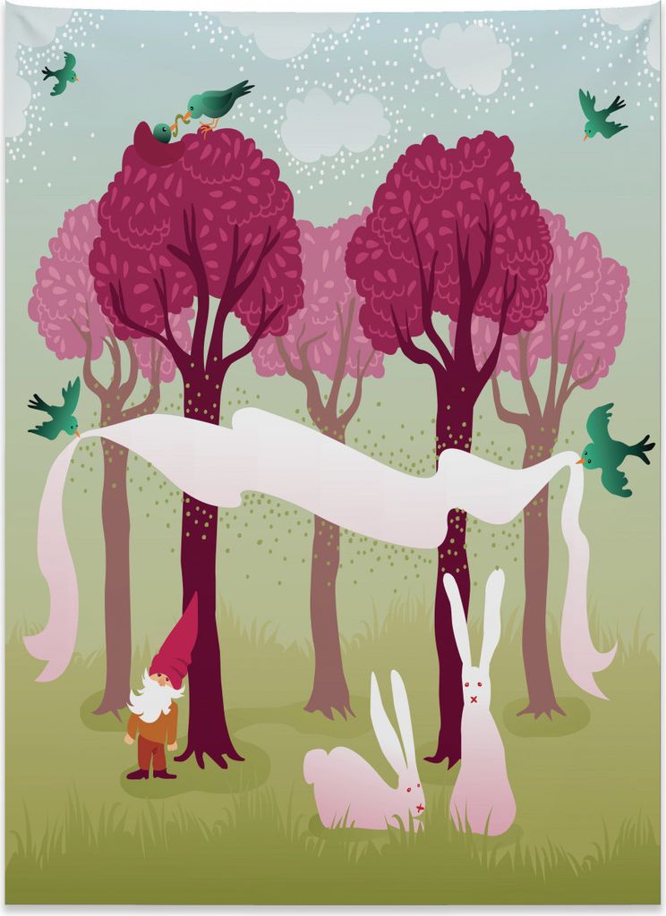 Abakuhaus Gnom Wandteppich, Hübscher Wald mit rosa Bäumen aus Weiches Mikrofaser Stoff Kein Verblassen Klare Farben Waschbar, 110 x 150 cm, Dunke...