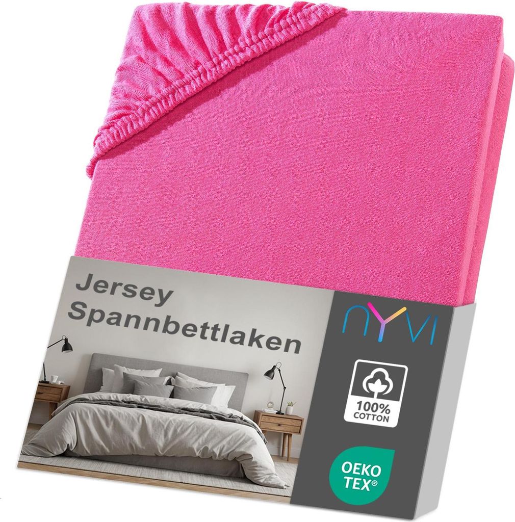 NYVI Jersey Spannbettlaken DreamScience 90x200 - 100x200 cm pink für Matratzen bis 22 cm Höhe - Weich & Anschmiegsam, Rundumgummizug, Bügelfrei