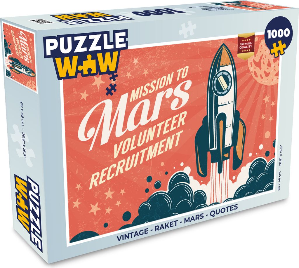 MuchoWow Puzzle 1000 Teile Vintage - Rakete - Mars - Zitate - Mission zum Mars - Freiwillige Rekrutierung - - Erwachsene - Rätsel