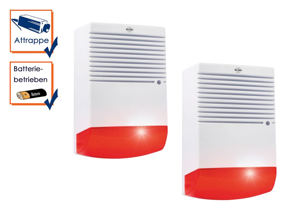 2 Stk Dummy Sirene mit blinkender LED Batteriebetrieb Alarmanlagen Attrappe Haus