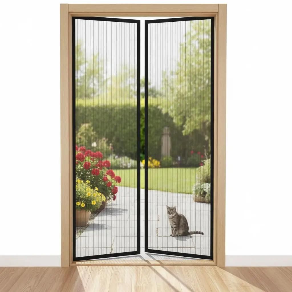 2er Set Insektenschutz - Magnet-Türvorhang - 220 x 110 cm - Für Türen - Hakenbefestigung - Schwarz