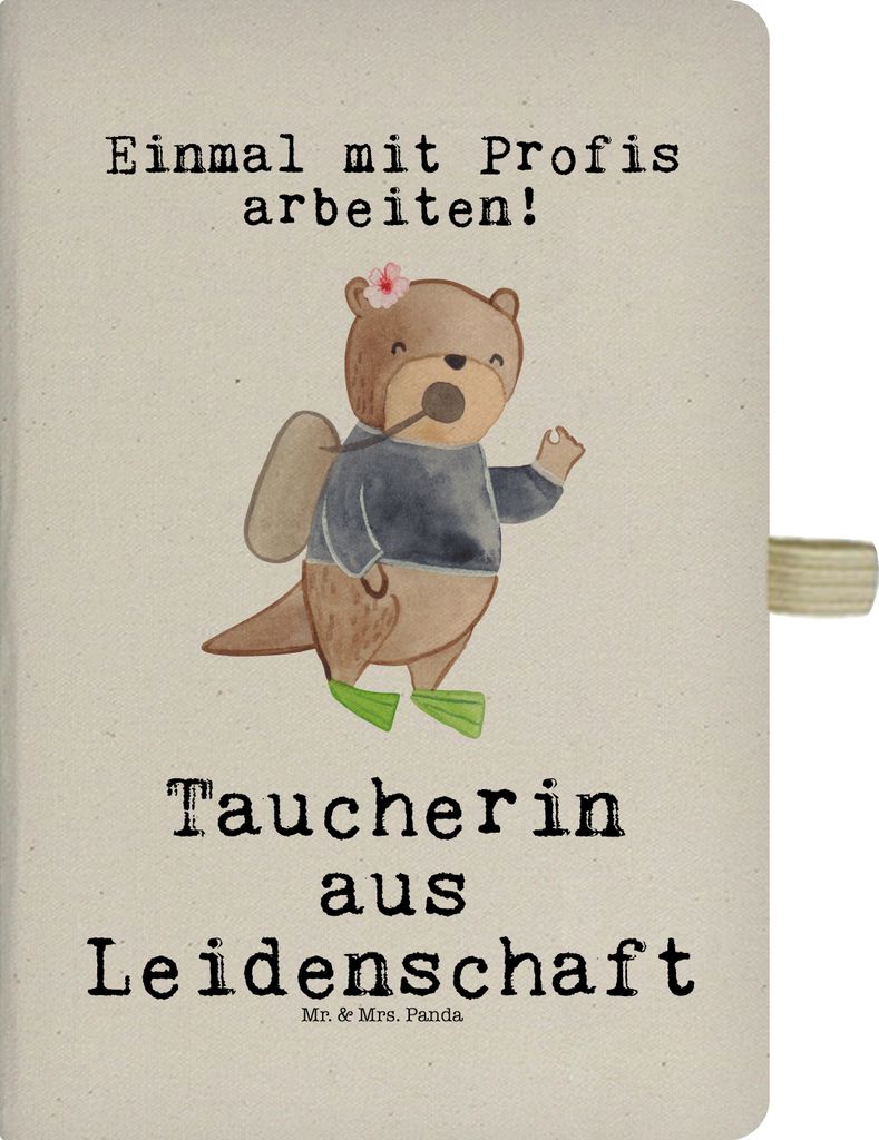 Mr. & Mrs. Panda DIN A5 Baumwoll Notizbuch Taucherin Leidenschaft - Transparent - Geschenk, Kladde, Journal, Tagebuch, Reisetagebuch
