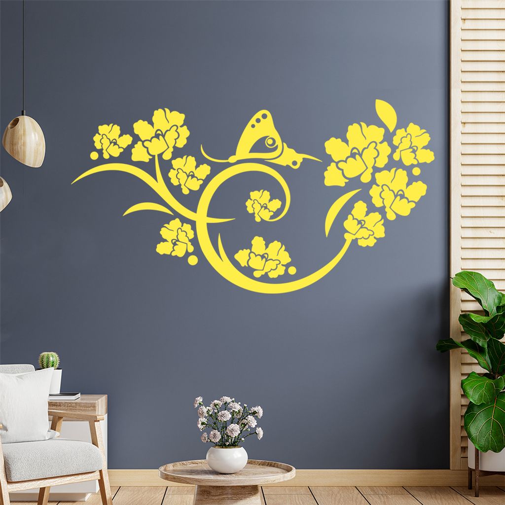 Falter Schmetterling Ranke Wandtattoo in 6 Größen - Wandaufkleber Wall Sticker - Dekoration, Küche, Wohnzimmer, Schlafzimmer, Badezimmer