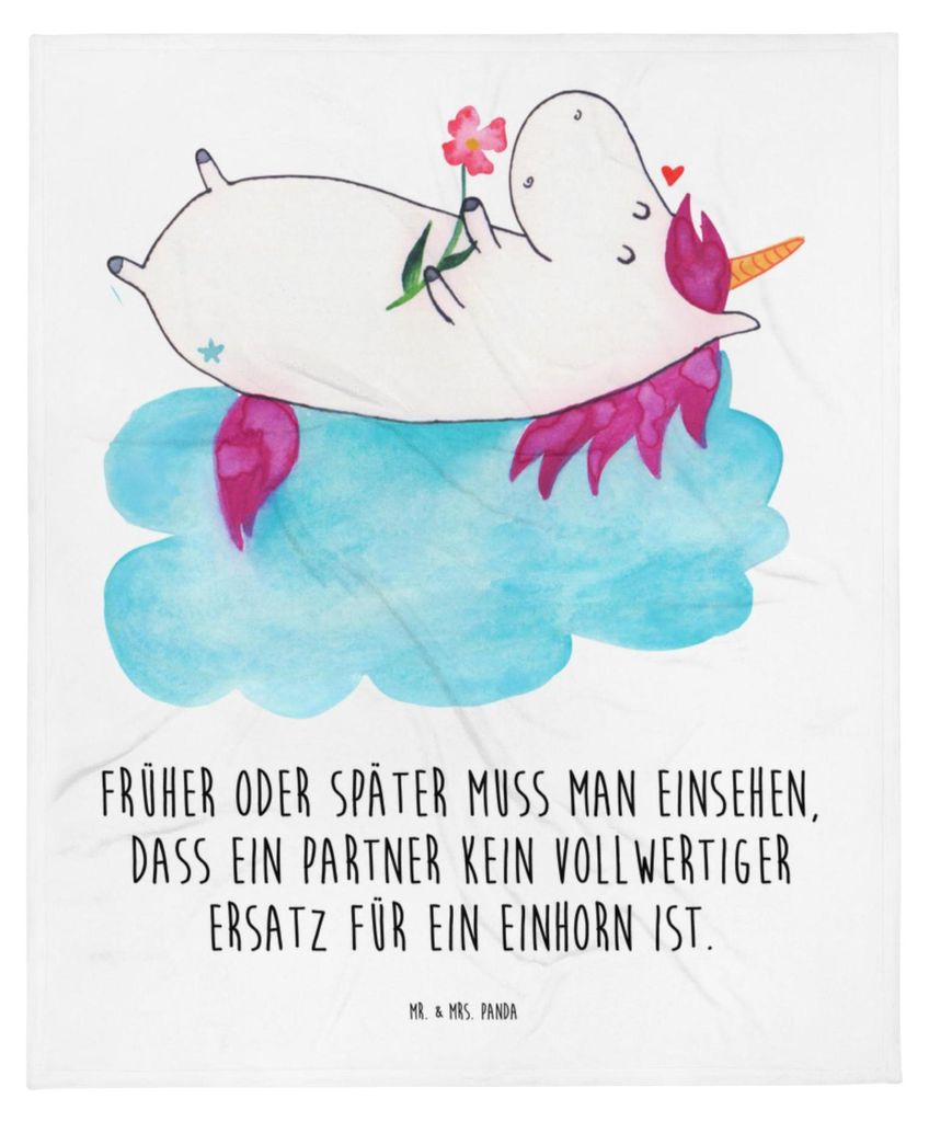 Mr. & Mrs. Panda Babydecke Einhorn Verliebt - Weiß - Geschenk, Plaid, Erstlingsdecke, Fleecedecke, Freundin, Liebe, Einhörner, Unicorn, Schlummer...