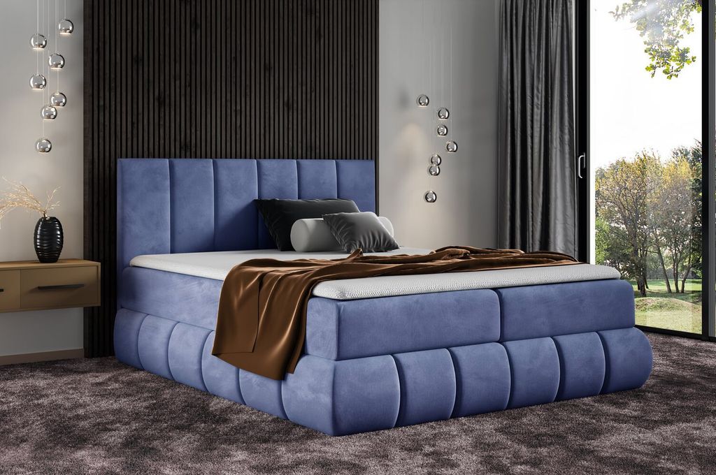 Designer-Polsterbett 120x200 VENY – Blau + GRATIS Topper