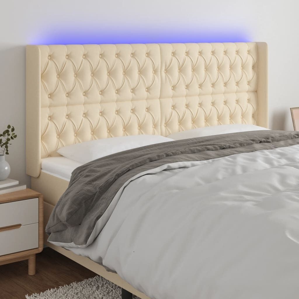 The Living Store LED Kopfteil Creme 203x16x118/128 cm Stoff