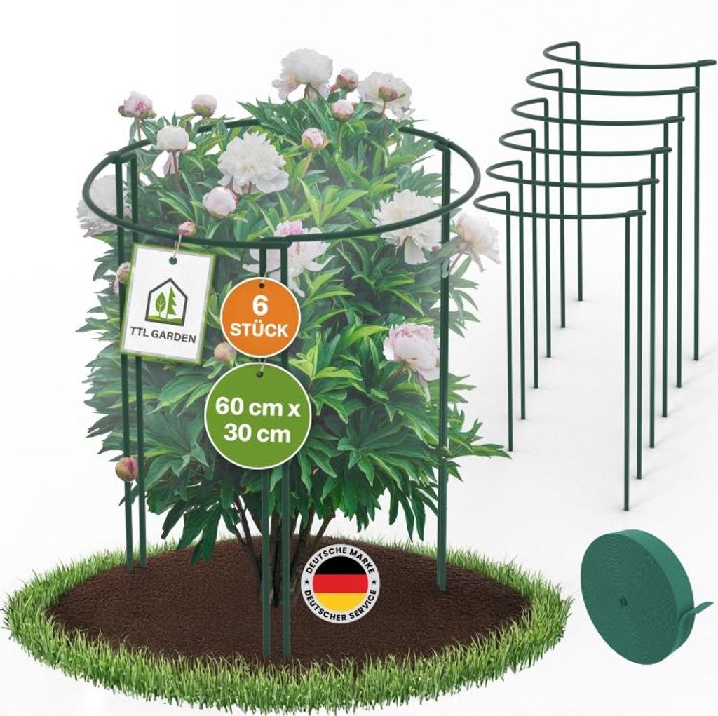 TTL GARDEN Strauchstützen 6er Set 60x30cm + Klettband Produktbild 
