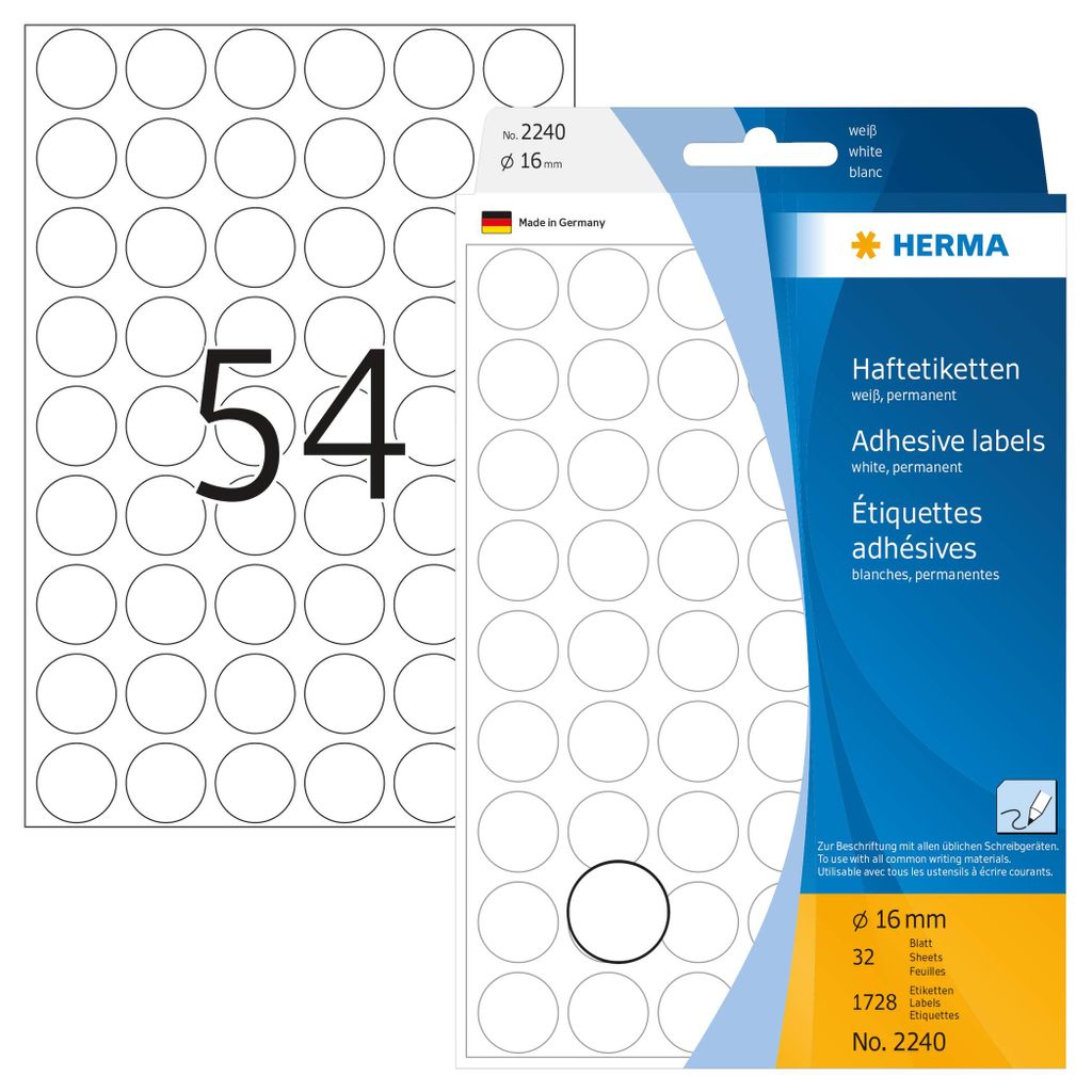 Vielzwecketiketten weiß Ø 16 mm rund Papier matt 1728 St. Produktbild 