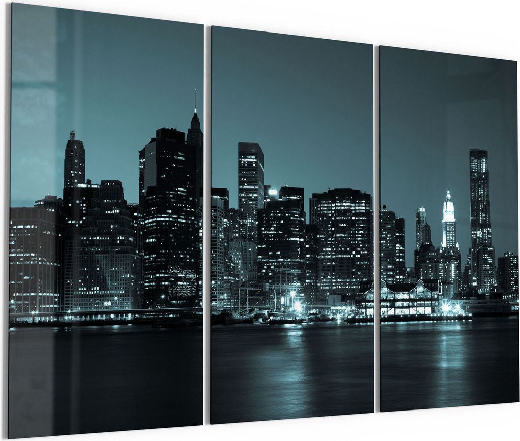 DEQORI Glasbilder Acryl 3x50x100 cm 'Manhattan am Abend' Wandbilder XXL groß