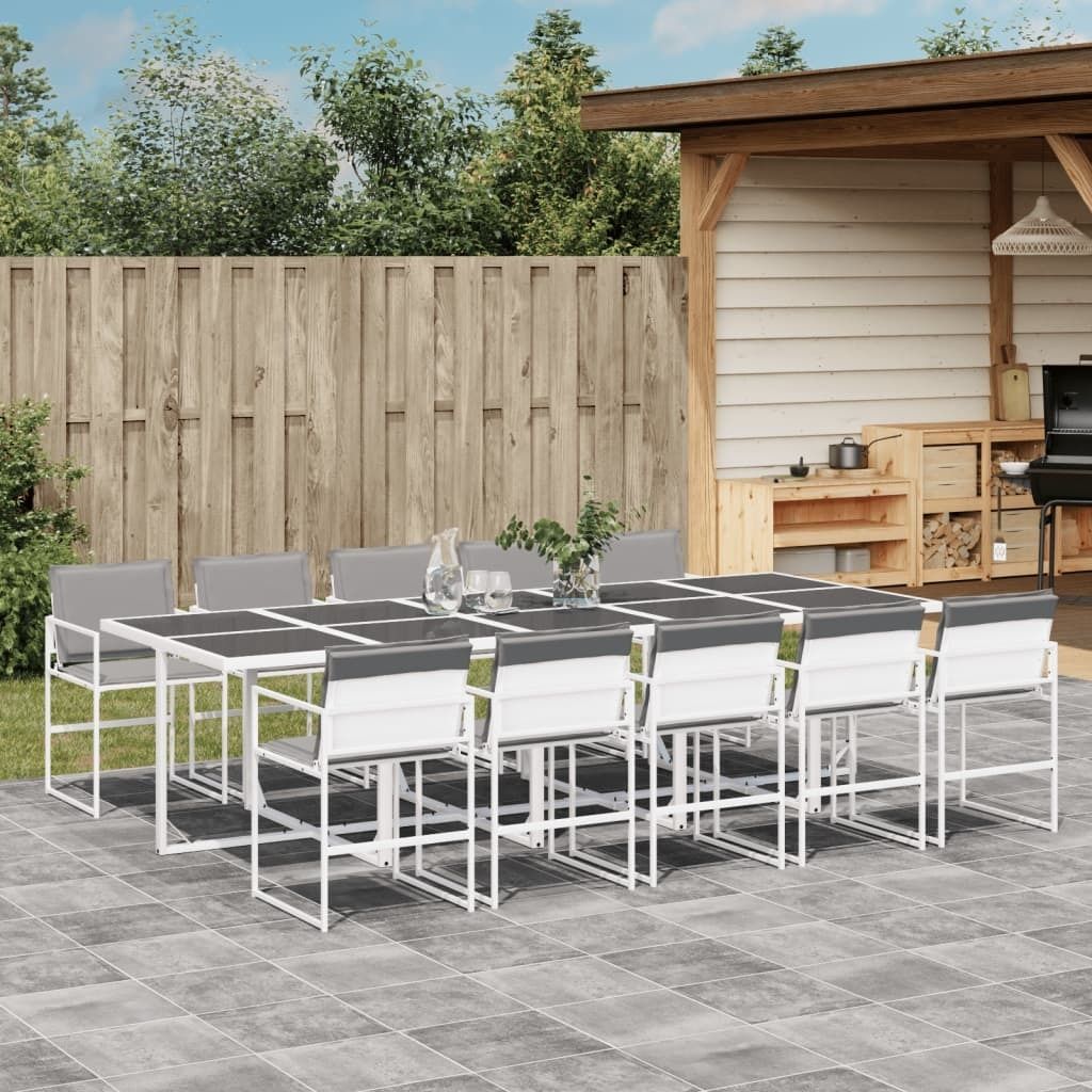(NEU 2026) 11-tlg. Garten-Essgruppe - Terrassenmöbel - mit Kissen Weiß Textilene - Gartenmöbelgarnituren - 109.5 kg