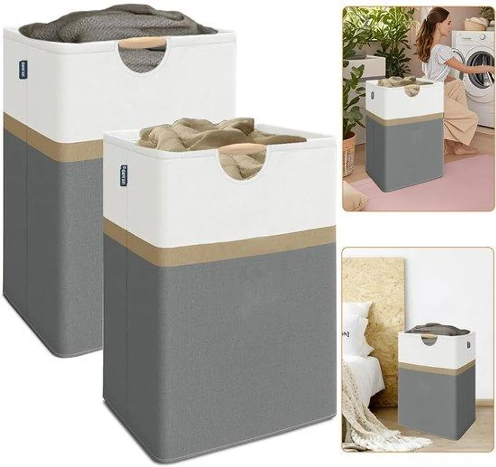 Lot de paniers à linge 80L multifonctions en polyester-coton résistant