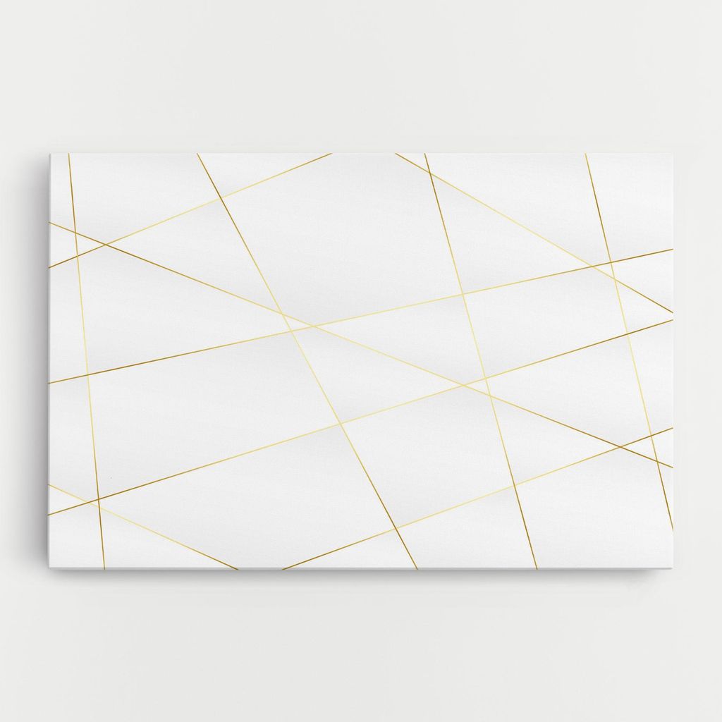 ARTHUB Leinwandbild 40x60 cm, Golden Line White | Wohnzimmerdekoration, Hängende Bilder, Wanddekoration, Heimdekoration, Abstrakte, Geometrische