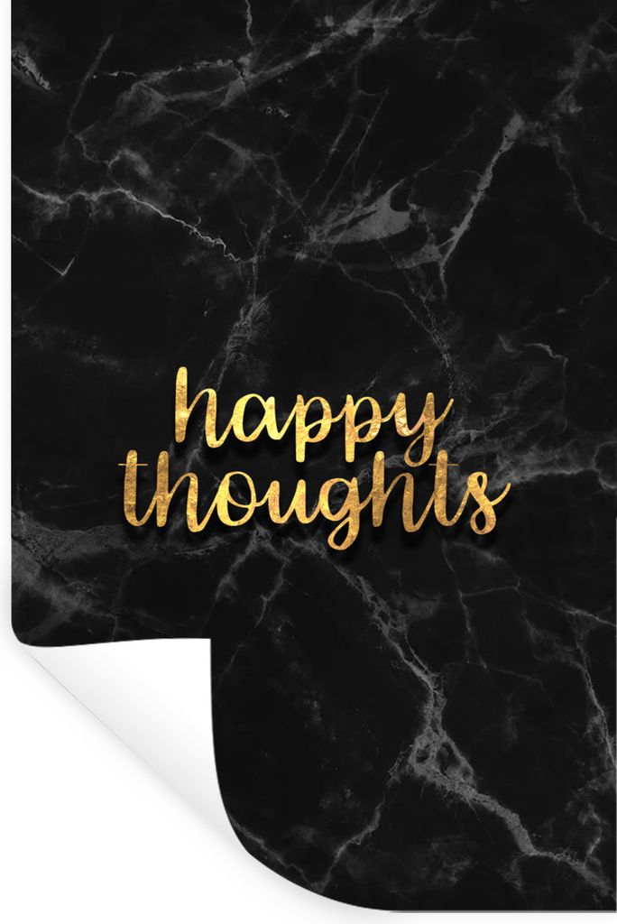 MuchoWow Wandtattoo Wandsticker Wandaufkleber Zitate - Glücklich - Gold - Schwarz 40x60 cm Selbstklebend und Repositionierbar - Wierderverwendba...