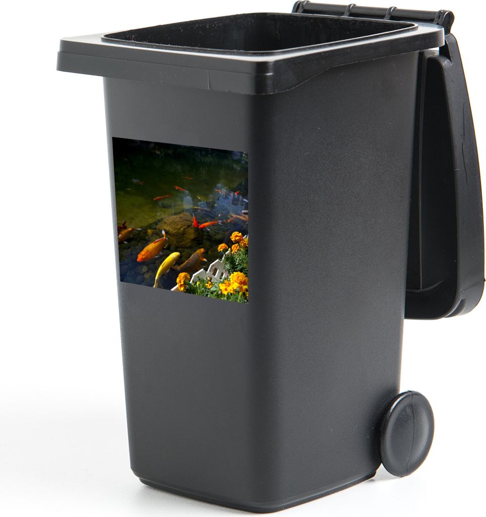 MuchoWow Mülltonnenaufkleber Koi-Karpfen in einem Teich mit Blumen 40x40 cm - Abfall-Aufkleber - Container - für Abfallcontainer