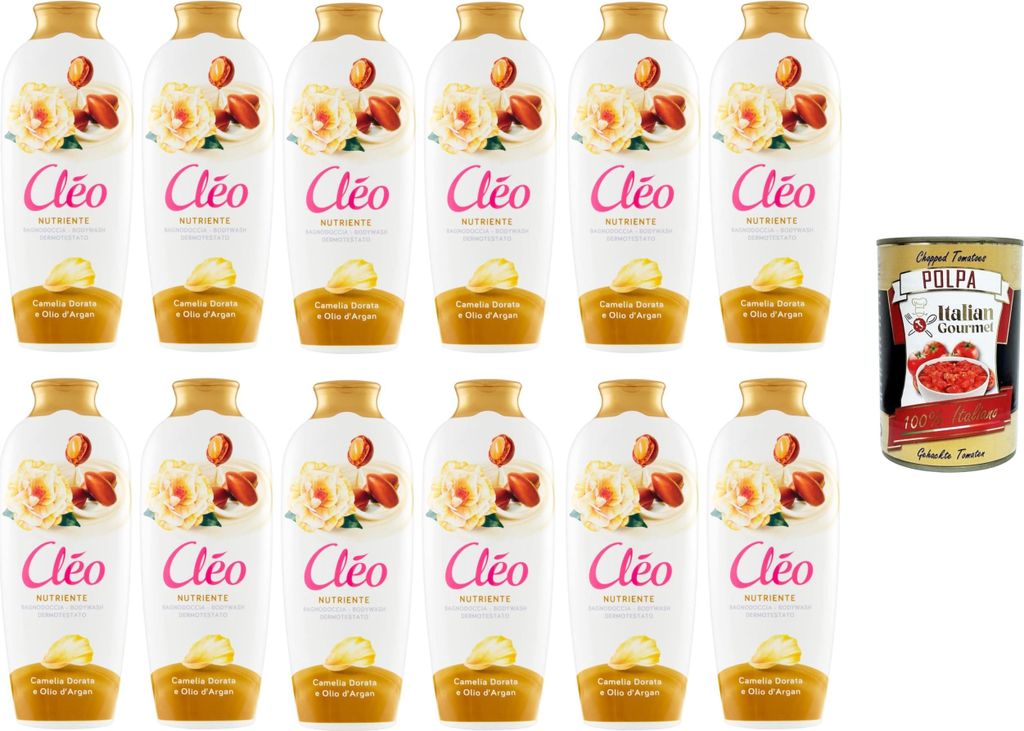 Cleo Bagnodoccia Camelia Dorata e Olio di Argan Duschgel mit goldener Kamelie und Arganöl –12x750 ml+ Italian Gourmet polpa 400g