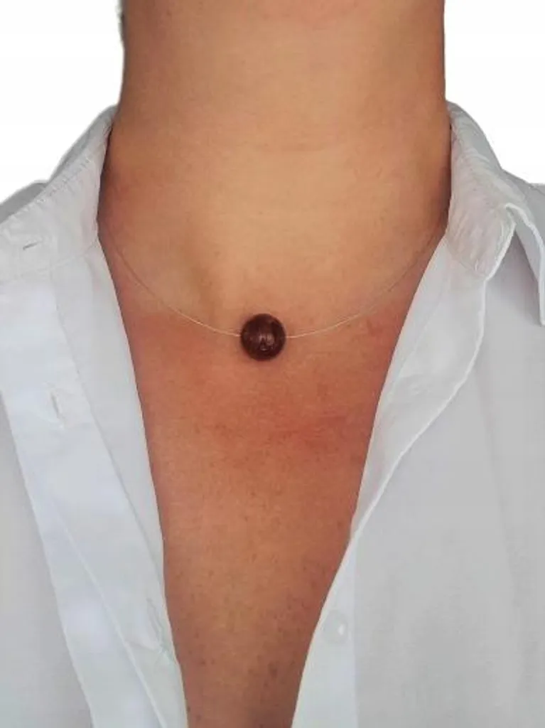 Ciondolo Ambra 18mm Sfera Cognac | Collana Minimal Cordoncino Nero