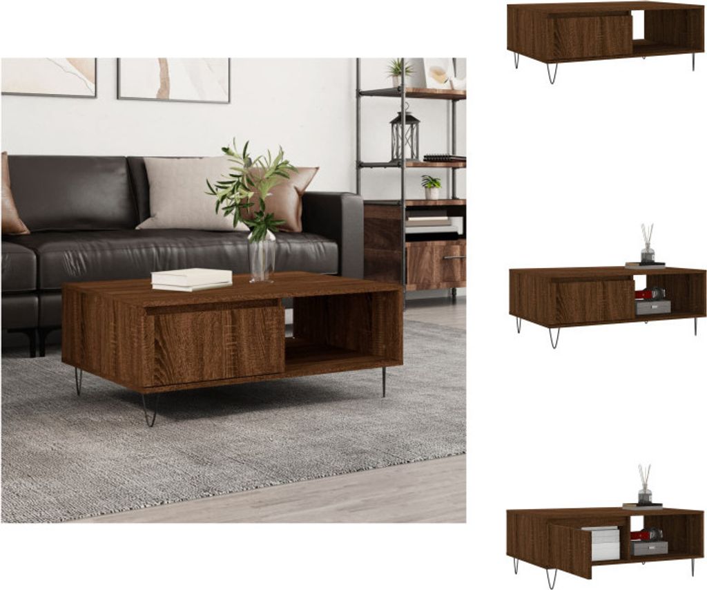 vidaXL Couchtisch Braun Eichen-Optik 90x60x35 cm Holzwerkstoff - Couchtische