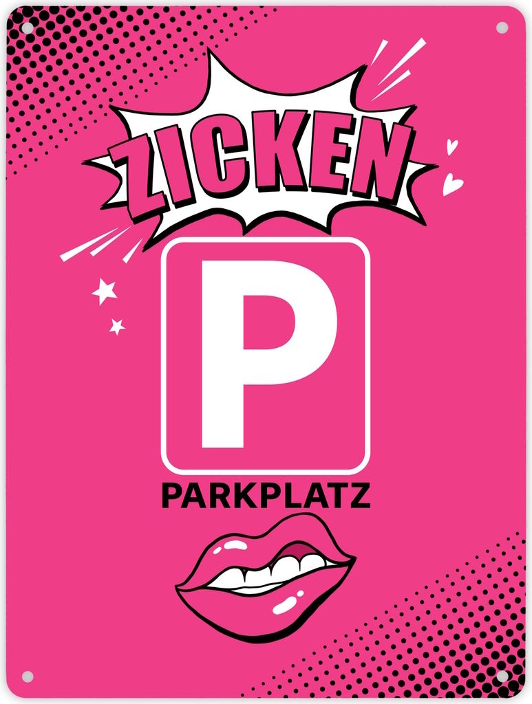 Zicke Metallschild XL in 21x28 cm mit Spruch Zicken Parkplatz
