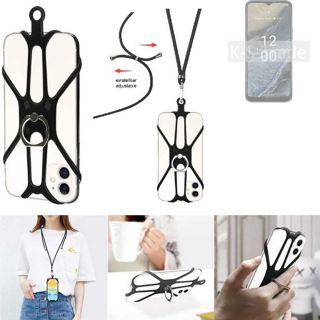 K-S-Trade 3in1 Handykette Handyband Handykordel Halsband Smartphone-Ring Handy-Ring kompatibel mit Nokia G11 Plus Fingerhalterung Handyring
