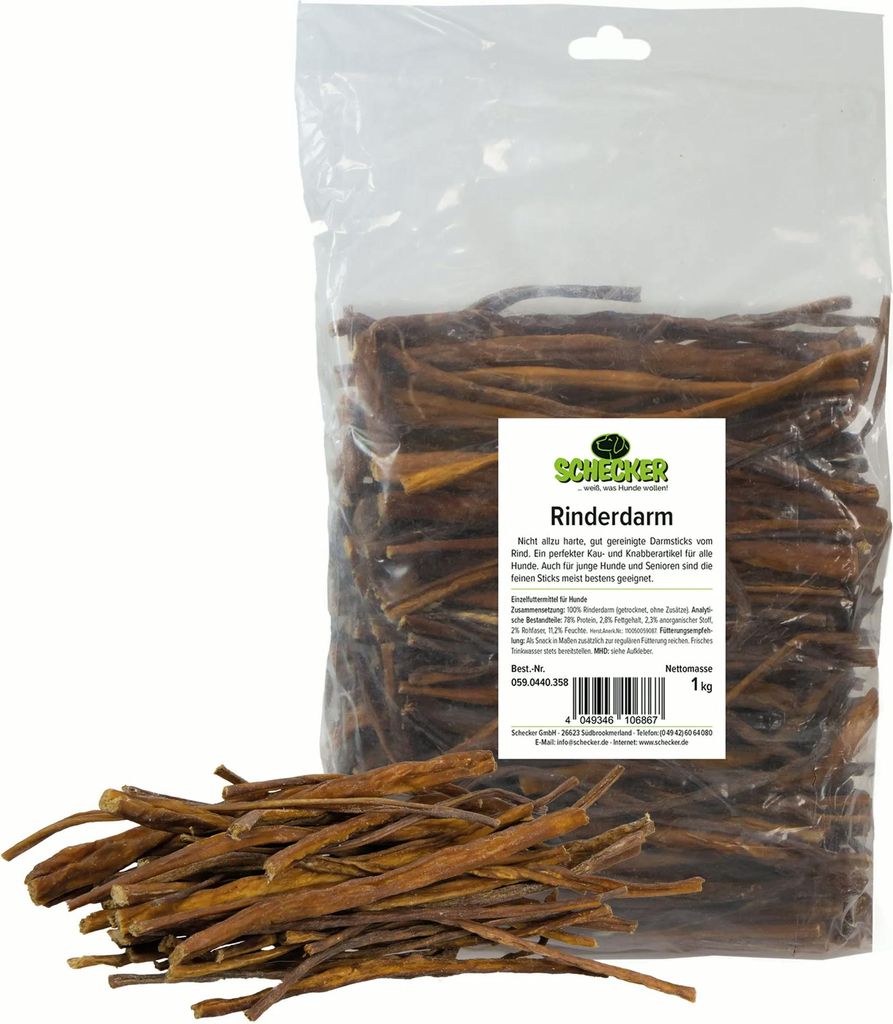Schecker Rinderdarm Sticks 1 kg Hundesnack ca. 20 cm Produktbild 