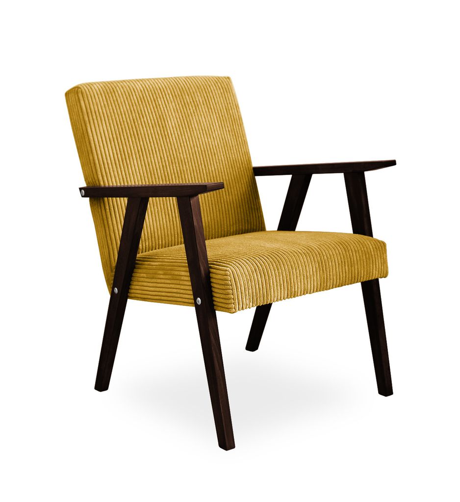 Bettso Sessel Gepolsterter Cocktailsessel Kordsamt LISEK Honiggelb Beine in Schwarz