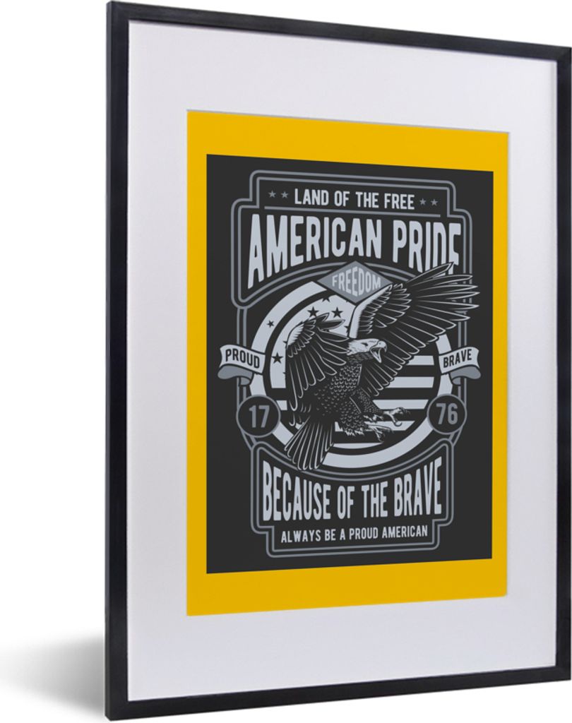 MuchoWow MuchoWow Gerahmtes Poster Amerika - Grau - Gelb - Vintage 30x40 cm - Poster mit zchwarzem Bilderrahmen - Wandposter Schlafzimmer