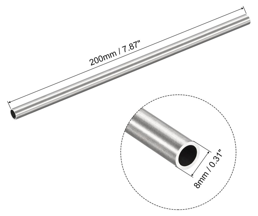 200mm L?nge Edelstahlrohr 8mm Au?endurchmesser, Nahtlose Gerade Rohr 1mm Wandst?rke, 304 Edelstahl Rundrohr fš¹r Industrie Bauwesen Garten Hausha...