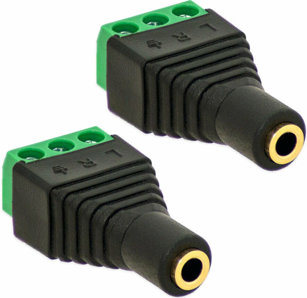 2X Klinken Buchse 3,5mm Adapter > Terminal Block 3-Pin Schraub Klemmen Vergoldet