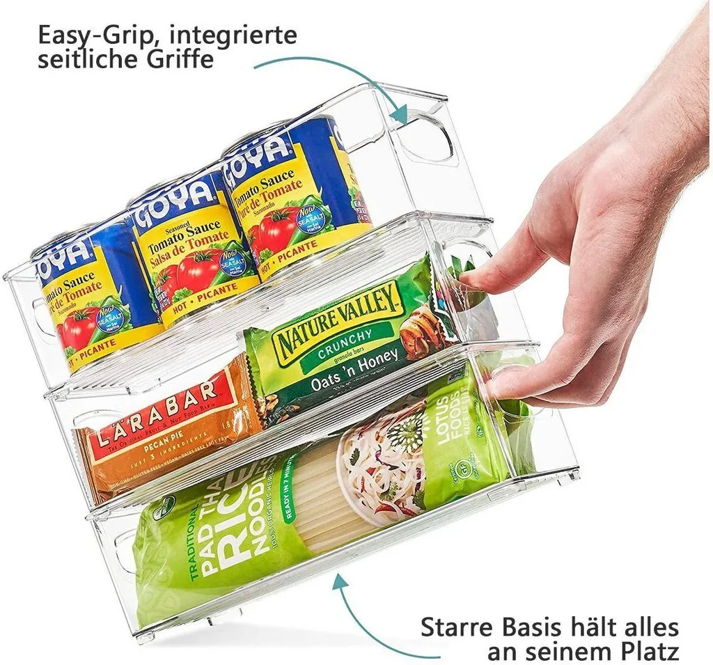 HAKZEON Set di 6 Organizer Frigorifero Trasparenti, Organizer Cucina Dispensa per Frigoriferi Impilabili, Dispensa da, Cucinaarmadietti, ripiani, Bagno