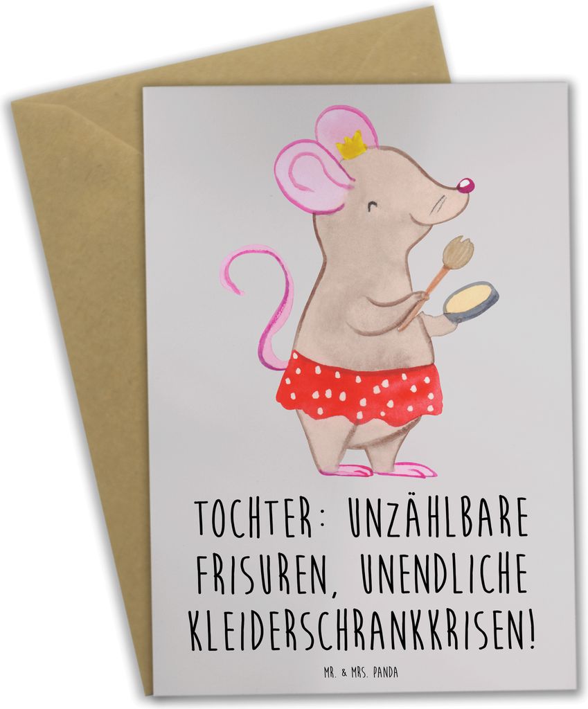 Mr. & Mrs. Panda Grußkarte Tochter Mode - Grau Pastell - Produktbild 