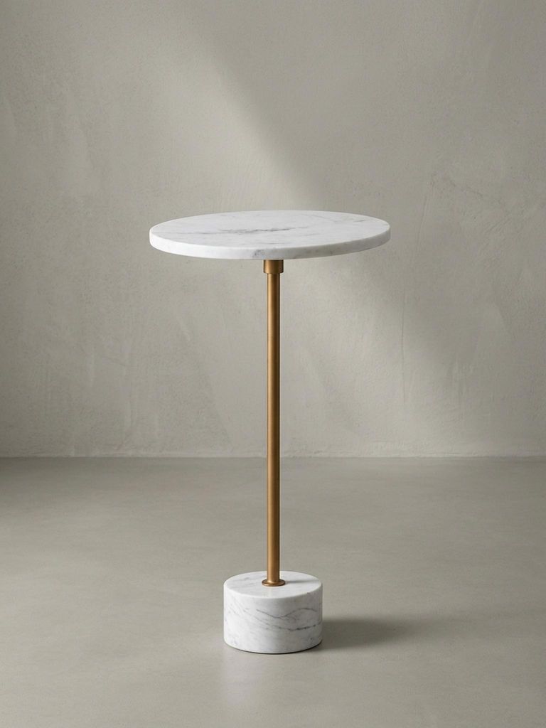 Beistelltisch Echter Marmor Metall 30x30x55,5 cm Anstelltisch Weiß Gold, Kleiner Abstelltisch Rund, Wohnzimmertisch Couch Modern, Marmortisch Hoch