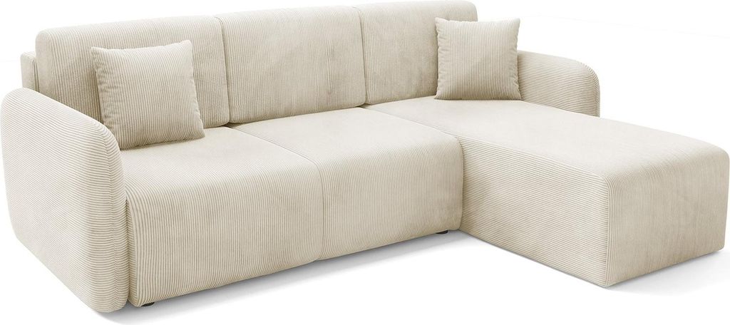 Ranco - Schlafsofa mit Ottomane, 245x185 cm Cremeweiß, Stauraum