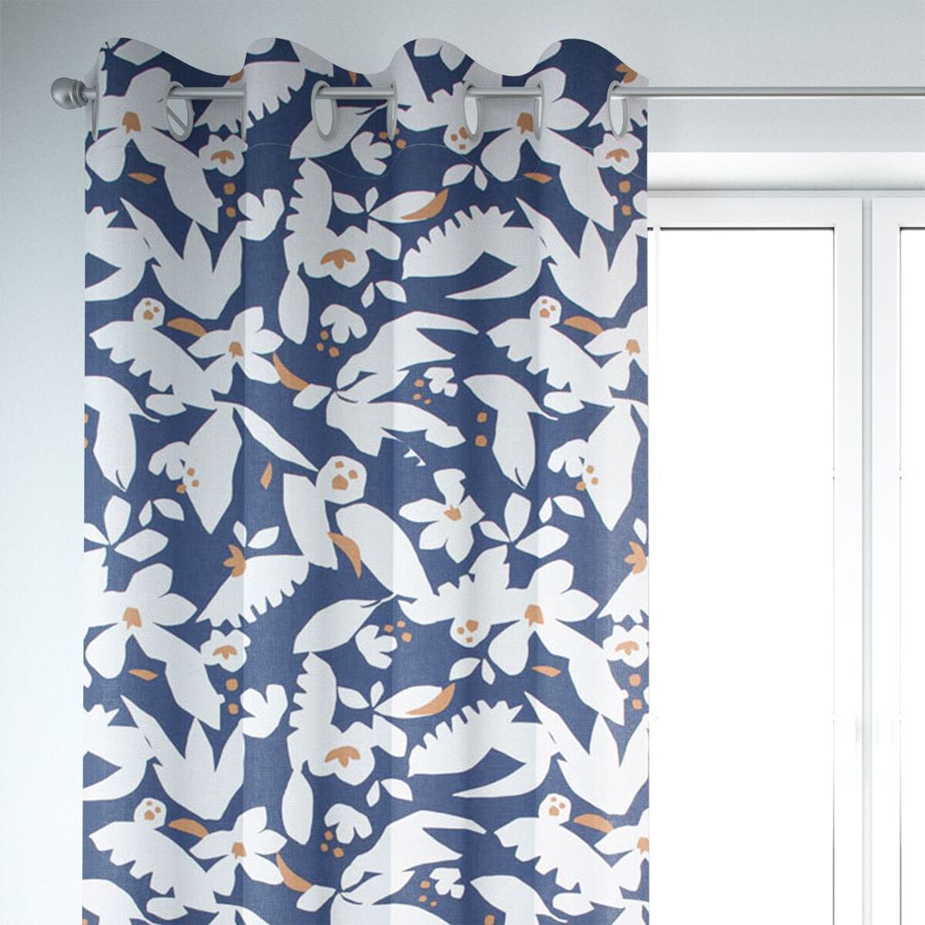 SCHÖNER LEBEN. Vorhang Ewazi Blätter Blumen abstrakt blau ecru 245cm Aufhängung Ösen