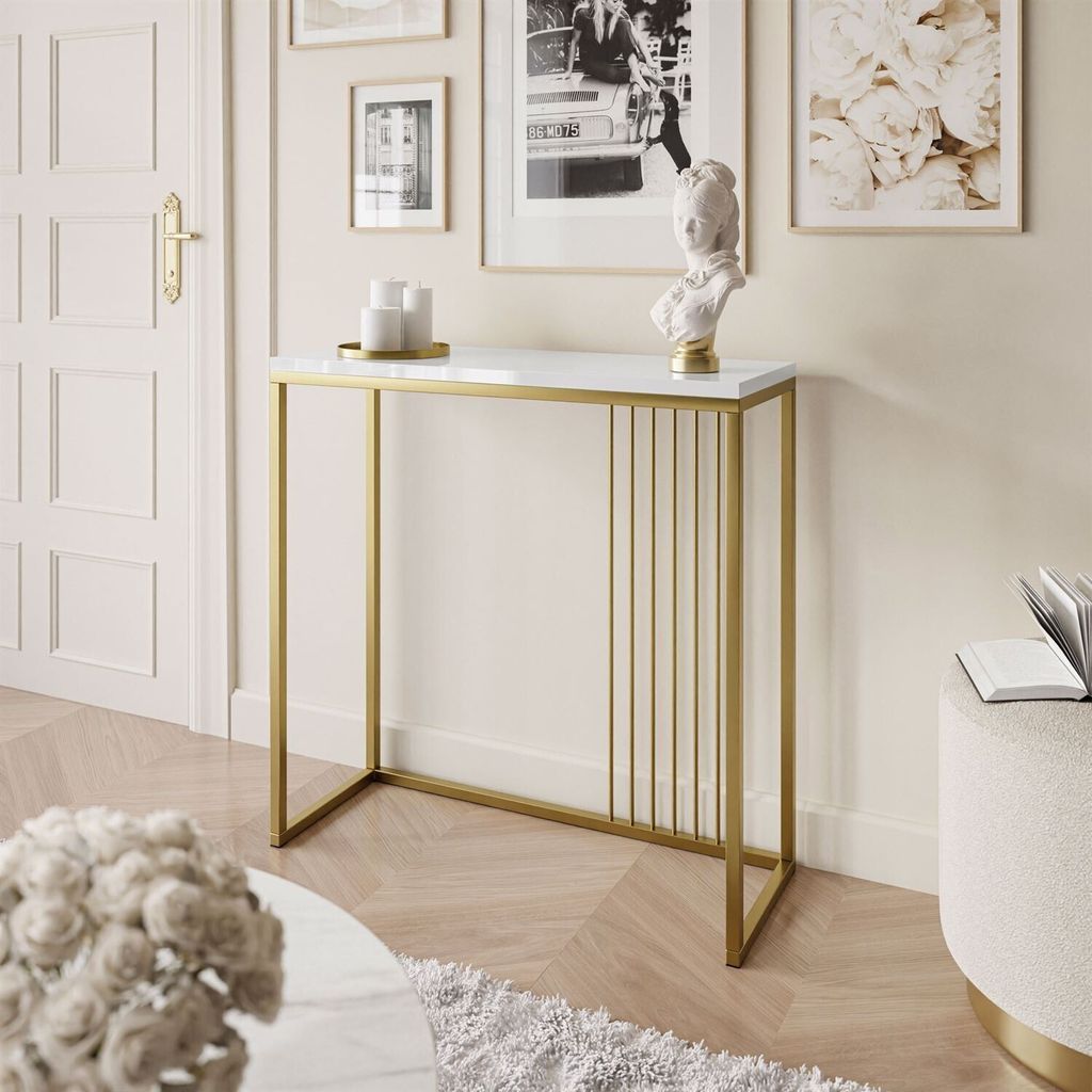 PRIME Konsole 80 cm Hochglanz Gold matt / Weiß hochglanz