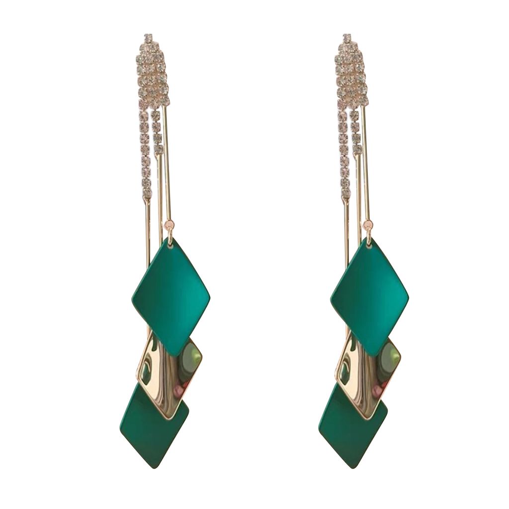 1 Paar baumelnde Ohrringe für Damen, Quaste, Strass, geometrisch, anmutig, als Geschenk-Blau Grün