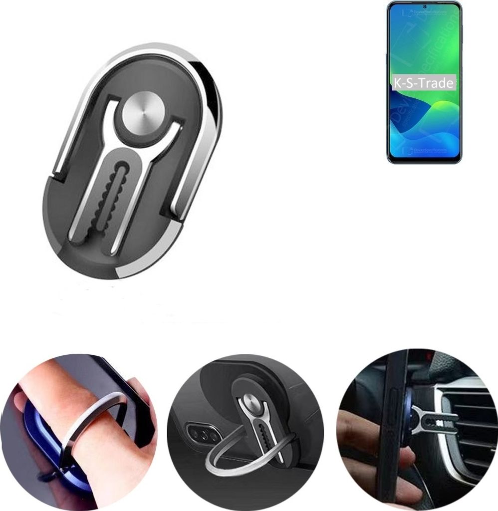 K-S-Trade 3in1 Smartphone-Ring Handy-Ring kompatibel mit Ulefone Note 13P Fingerhalterung Handyring Tischständer Lüftungsgitter-Halterung Tisch