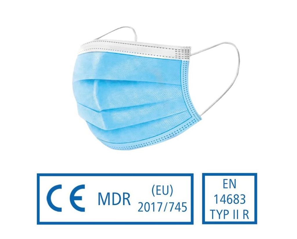 50x Einweg-Mundschutz, 3-lagig, Hellblau, Mit Gummizug