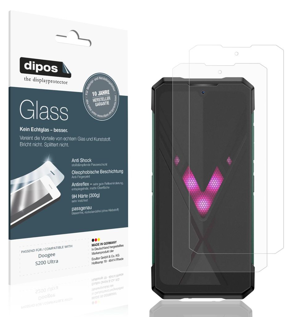 2x Schutzfolie für Doogee S200 Ultra matt - Anti-Shock 9H Folie dipos Glass Kunststoffglas