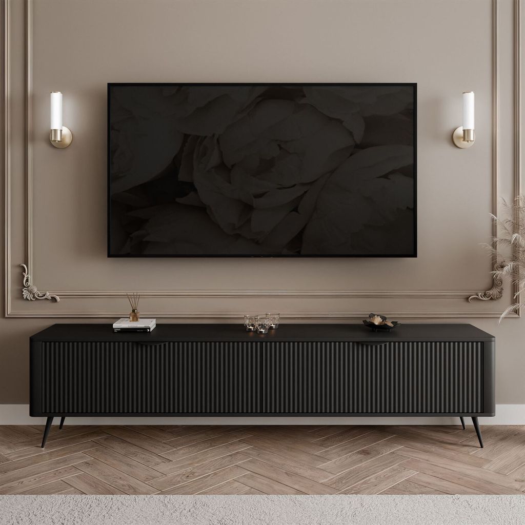 TV-Schrank SCARLETT 2D 200 cm Schwarz auf Beinen