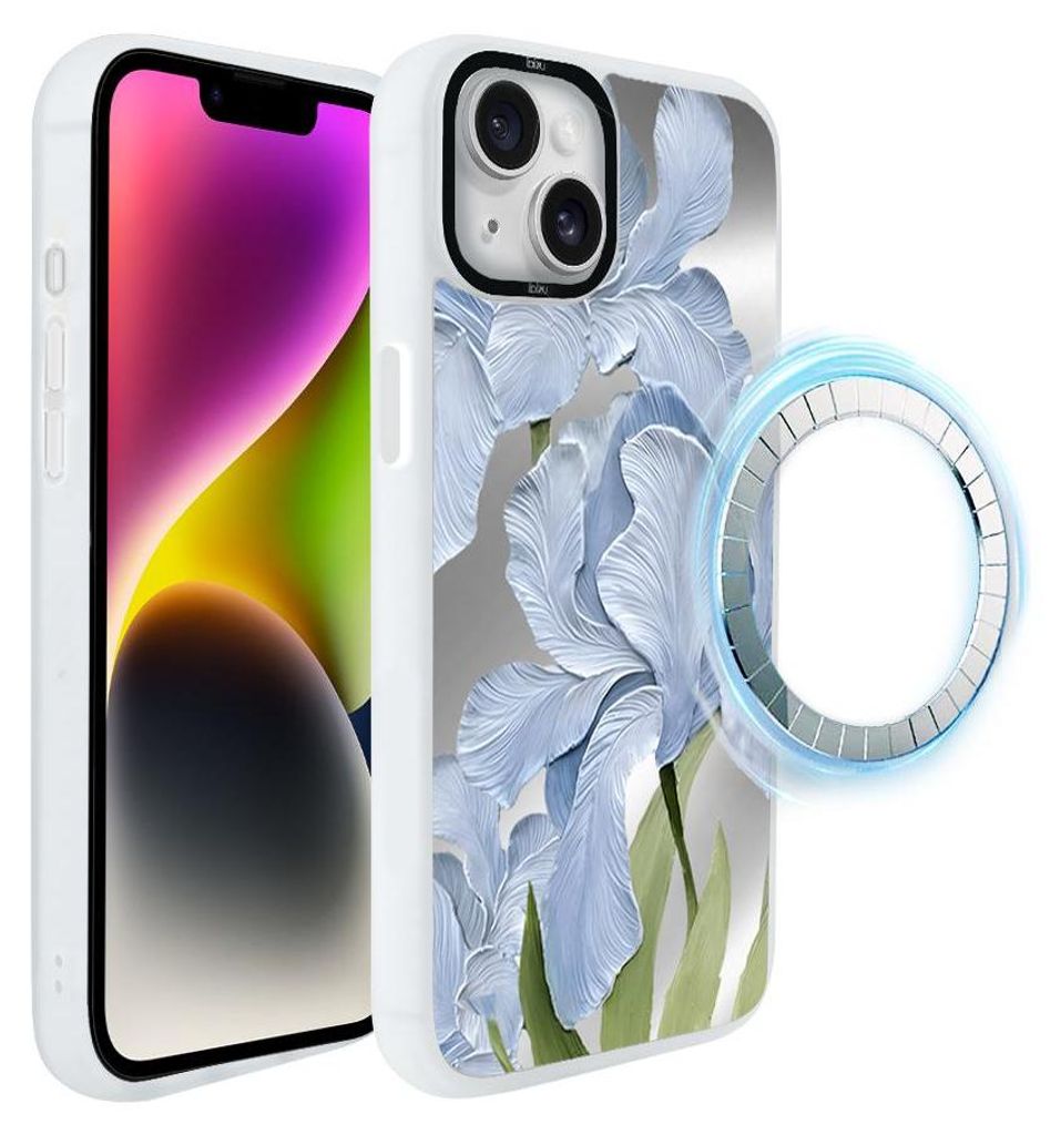 Schutzhülle für das iPhone 14, MagSafe-kompatibel, mattweiße Seiten, Blaue Iris