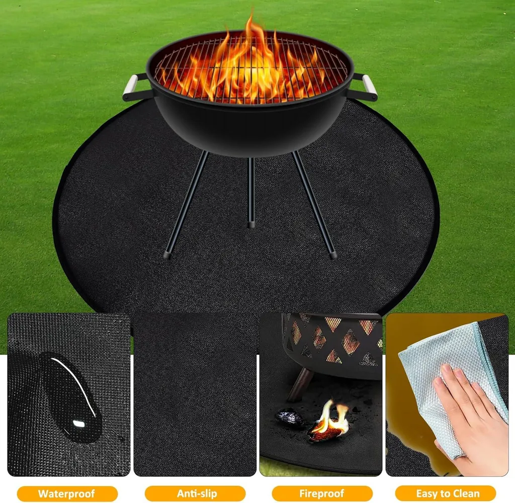 Tapis rond ignifugé 36 pouces de protection thermique pour barbecue noir