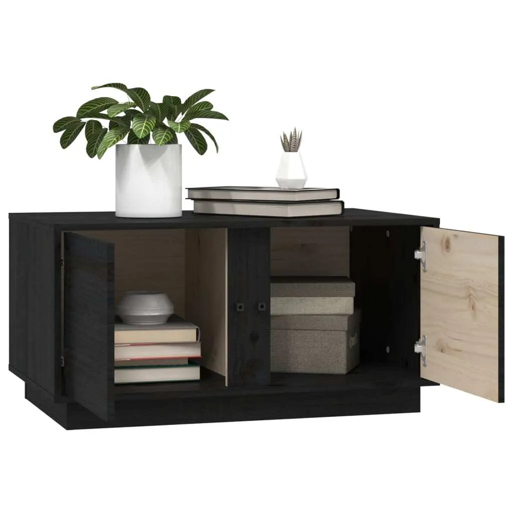 Tavolino da Caffè Nero 80x50x40 cm Legno Pino Massiccio Design - 5