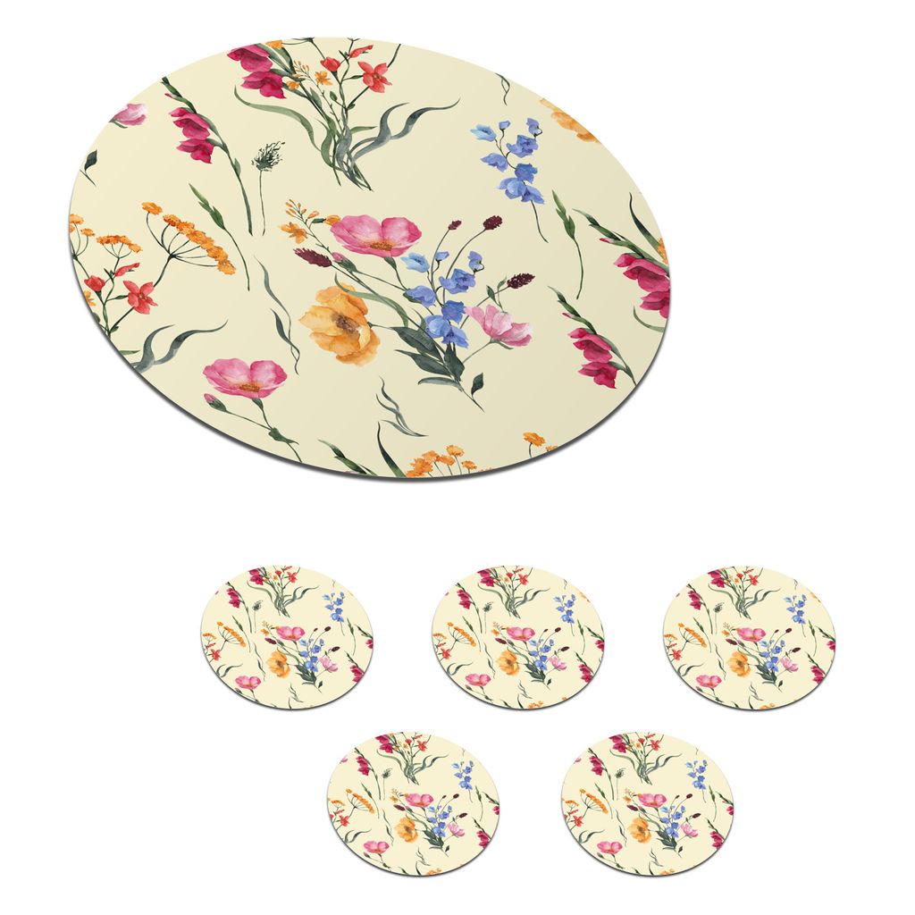 KitchenYeah Glasuntersetzer Rund 6er Set Ostern - Muster - Blume 10x10 cm Untersetzer für Gläser - Getränkeuntersetzer - Tischplattenschutz -...