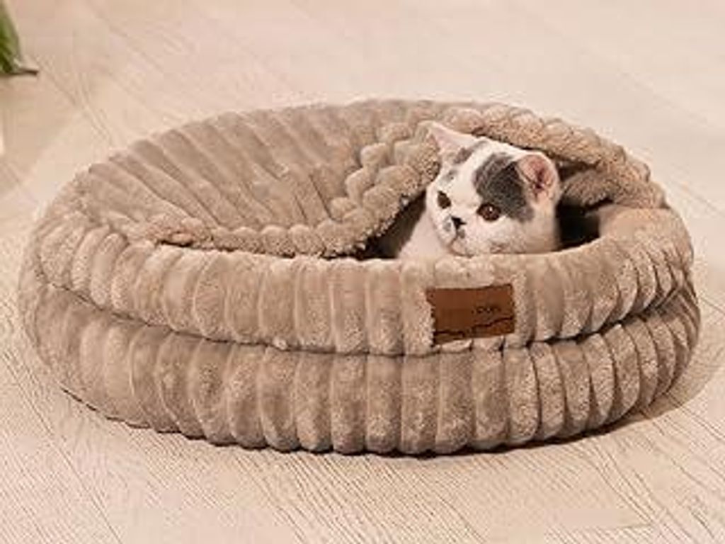 CheerPals Katzenbett mit Deckel 50cm, Waschbar Kuschelhöhle, Winterversteck mit Hochelastischer Schlafkissen für Alle Katze