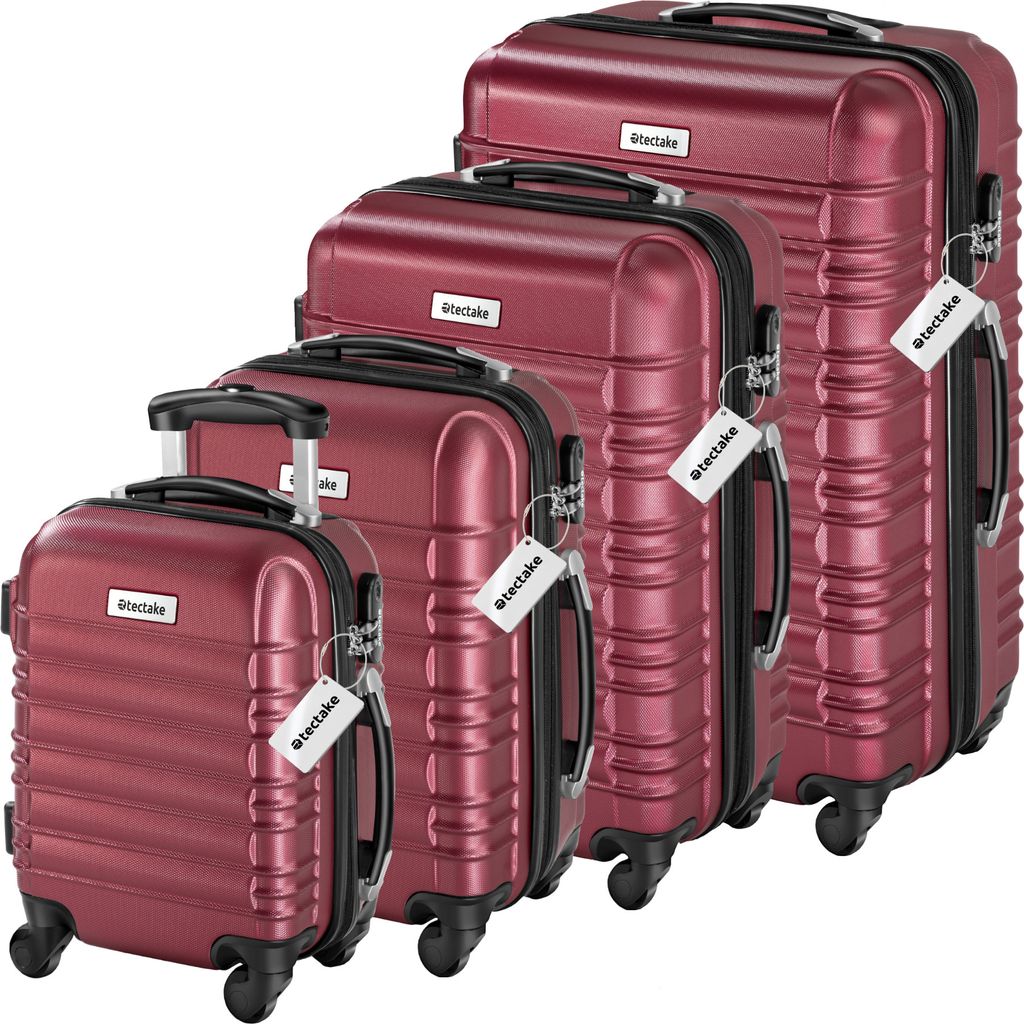 tectake Hartschalenkoffer-Set Mila 4-teilig aus robustem ABS-Kunststoff inkl. Kofferwaage und -anhänger