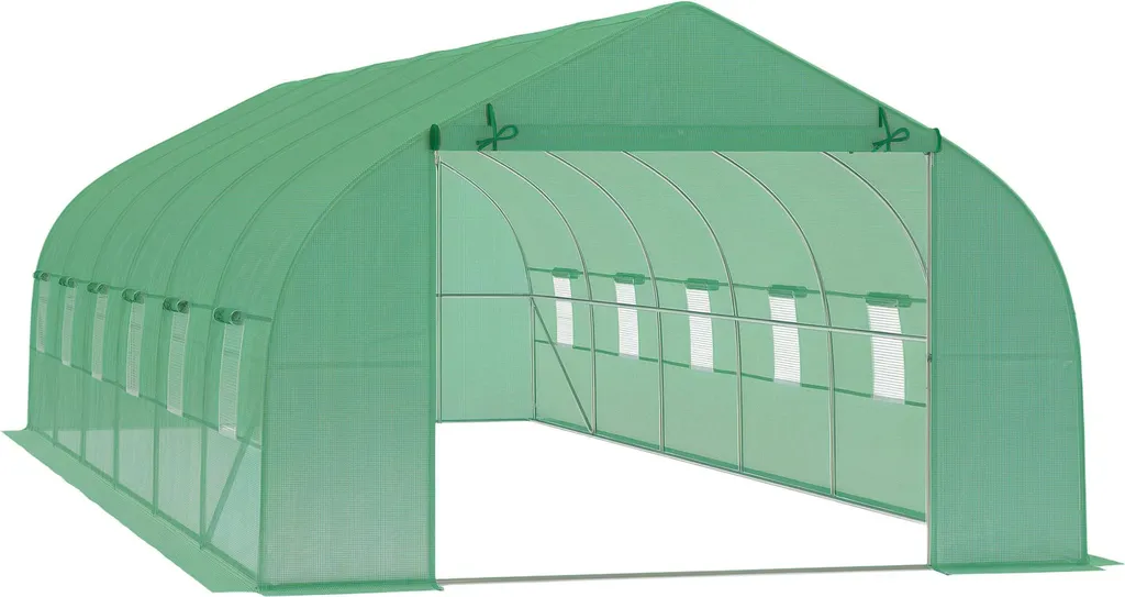 Grande serre de jardin tunnel maraîchère 8x3m avec bâche armée verte