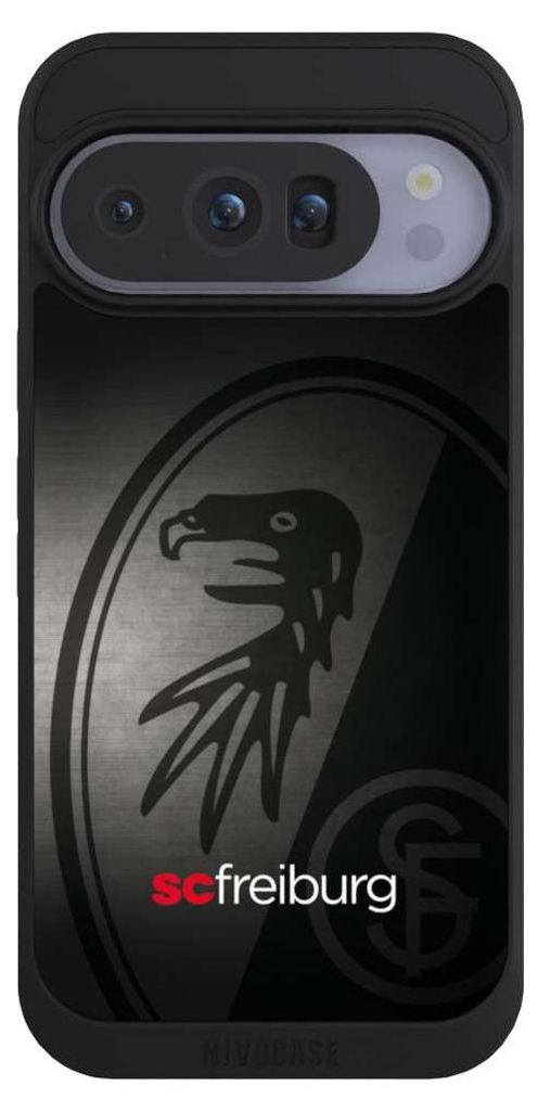 NIVOCASE Handyhülle für Google Pixel 10 Pro Hülle NIVOpure Case Schwarz Metallic Look Offizielles Lizenzprodukt SC Freiburg